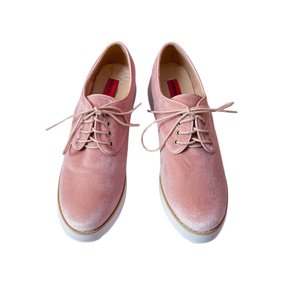 NWOT 🫖 LONDON REBEL velvet platform / flatform oxfords in dusty pink. SIZE 6 - Picture 2 of 8